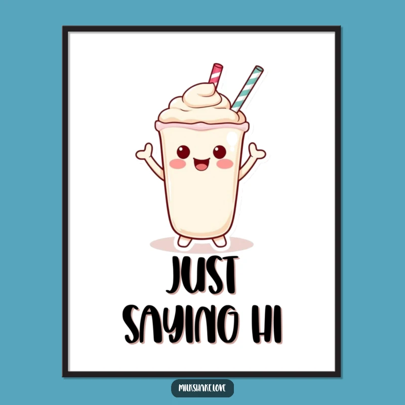 Funny Kawaii Milkshake Poster: Cheerful Waves for Welcoming Decor