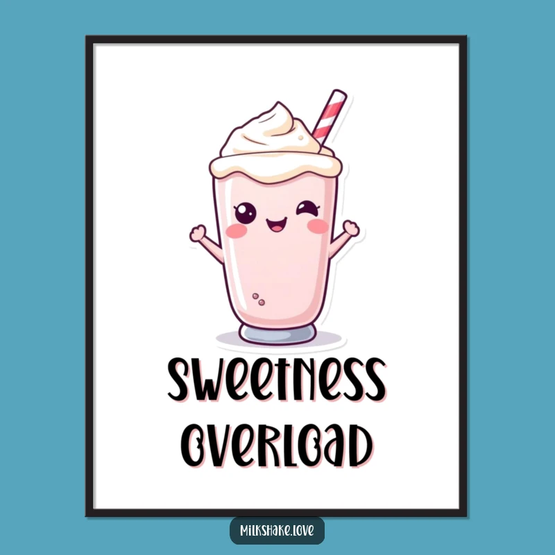 Funny Kawaii Milkshake Poster - Smiling Character Art, Great Gift Idea