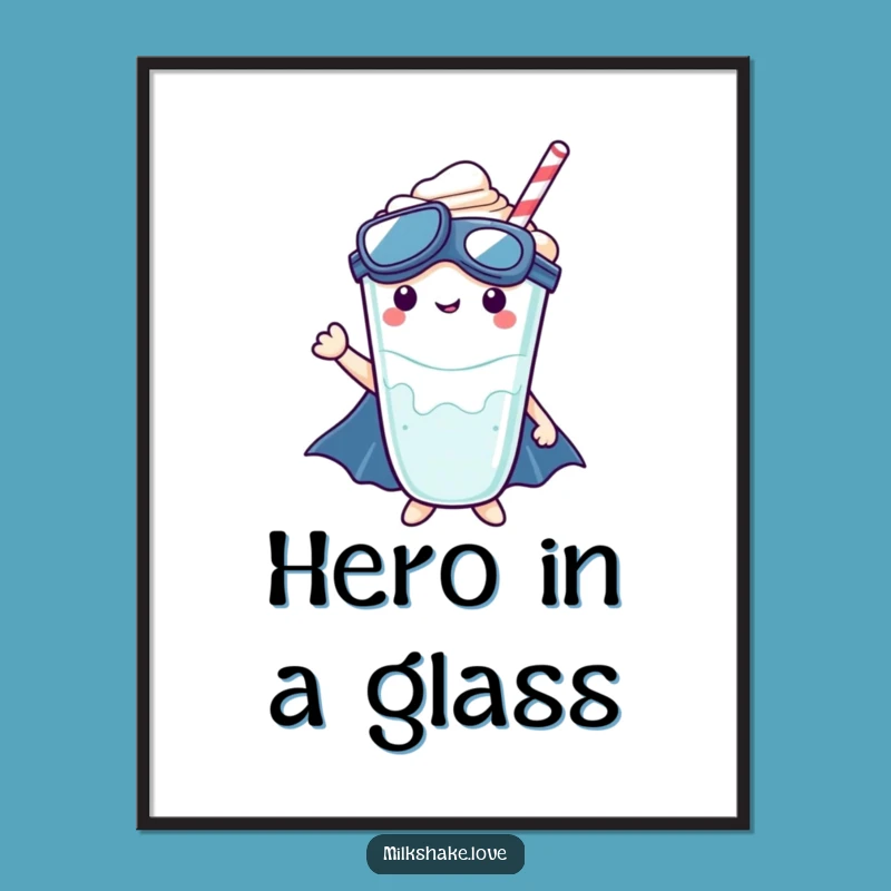 Funny Kawaii Superhero Milkshake Poster: Heroic Wall Art - Hilarious Gift