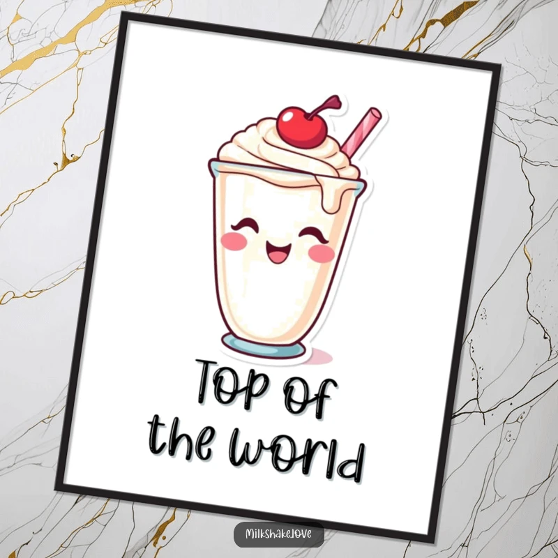 Funny Poster: A delightful illustration of a milkshake cup character winking, with a cherry on top, adding a playful vibe.