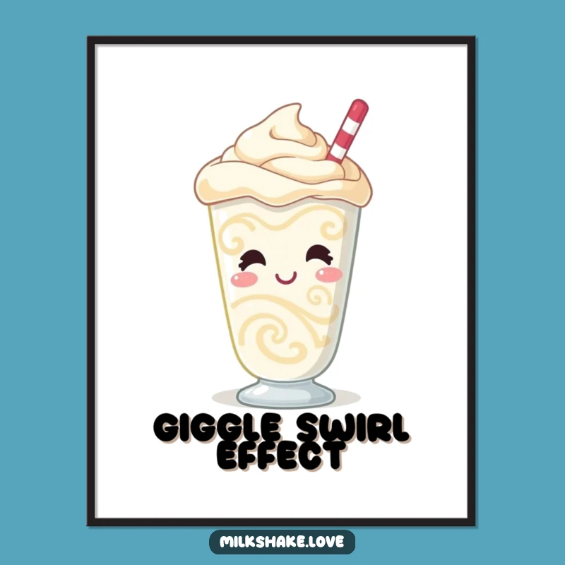 Funny Giggling Milkshake Poster: Bubbly Character, Swirling Patterns, Wall Art Gift