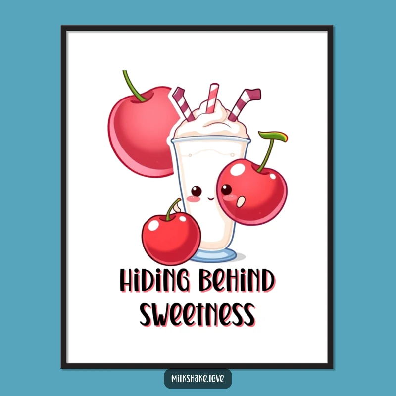 Funny Shy Milkshake Poster - Giant Cherry Hide-and-Seek Wall Art