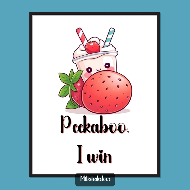 Funny Kawaii Milkshake Strawberry Poster - Adorable Wall Art for Sweet Spaces