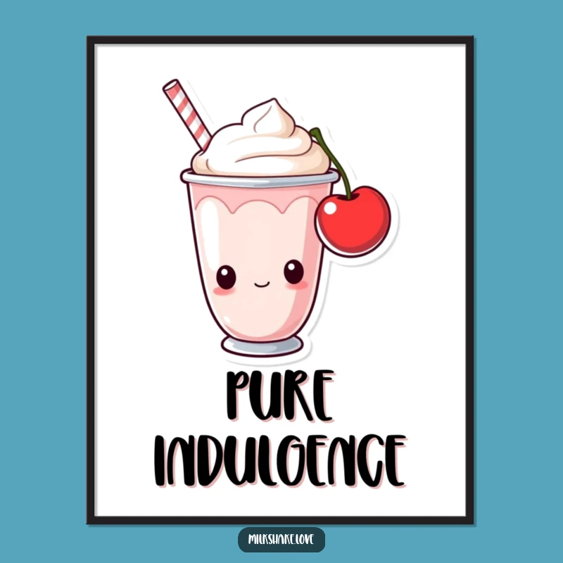 Funny Milkshake Cup Poster: Curious Cherry Art, Humorous Wall Decor Gift