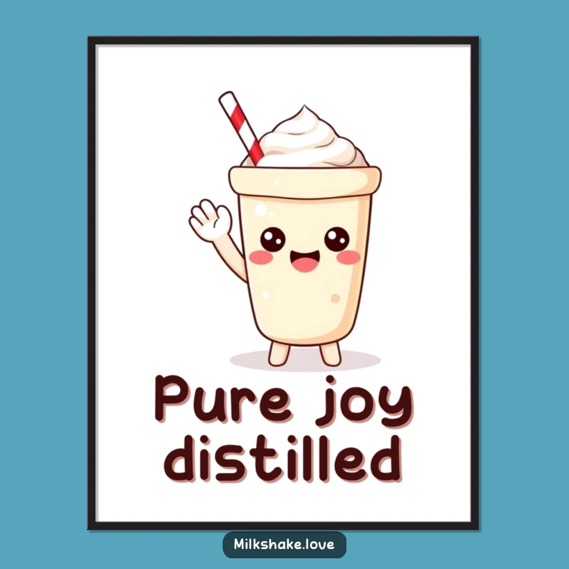 Funny Kawaii Milkshake Poster: Happy Waving Art, Perfect Cute Gift Decor