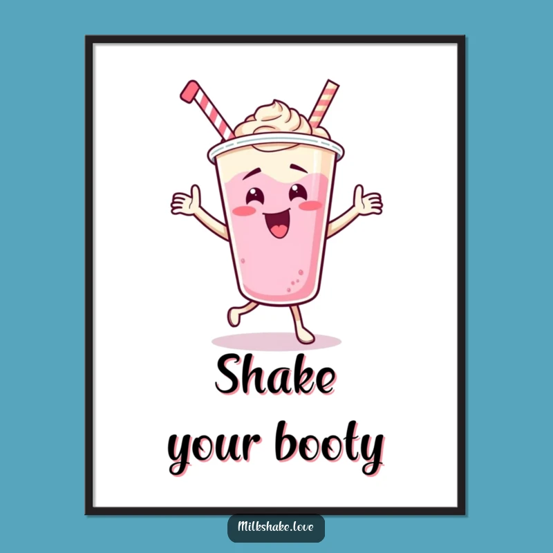 Funny Dancing Milkshake Cup Poster - Energetic Cartoon Wall Art