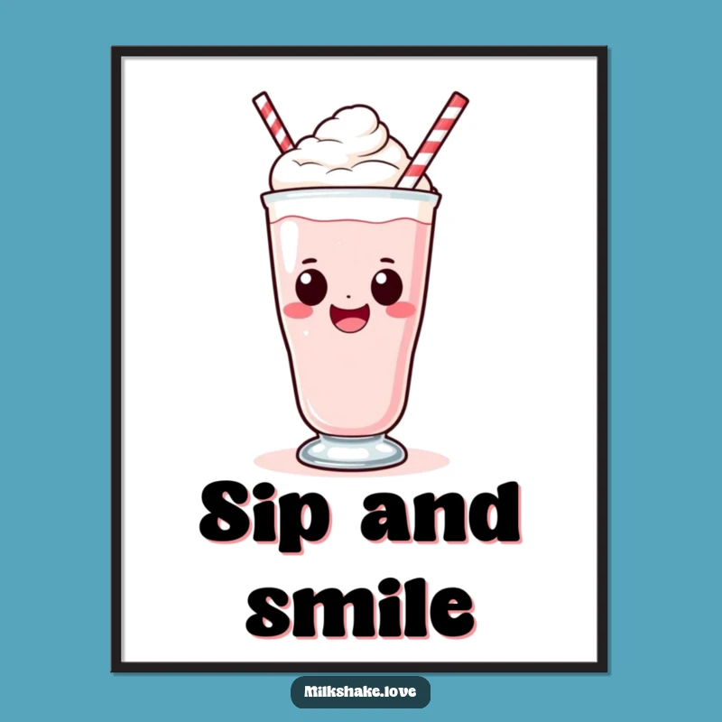 Funny Kawaii Milkshake Sip Poster - Joyful Art for a Happy Space