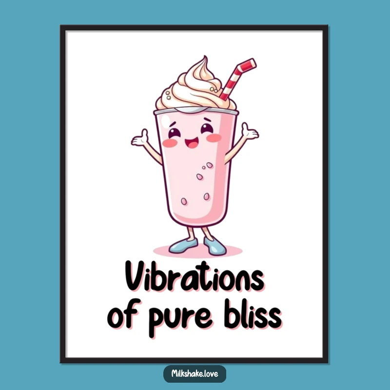 Funny Kawaii Milkshake Dancing Poster - Joyful Whipped Cream Art