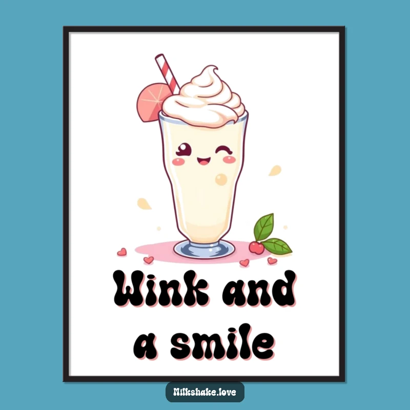 Funny Kawaii Milkshake Poster: Winking Delight Art, Perfect Charming Gift Decor