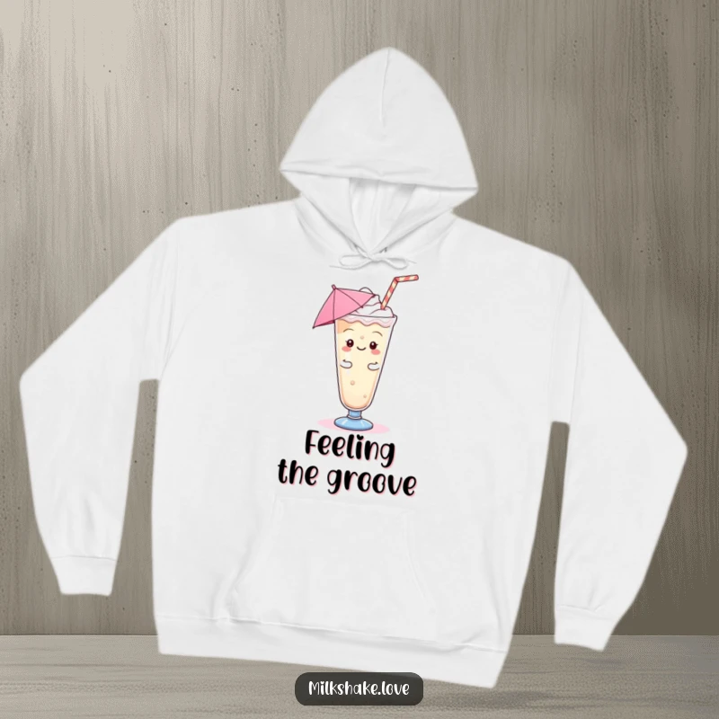 Funny Kawaii Milkshake Hoodie: A kawaii milkshake with an umbrella doing a jig, offering warmth and humorous delight.