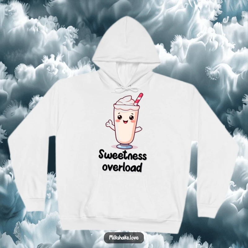 Adorable Kawaii milkshake character with a sweet smile, designed on a hoodie for cozy and cheerful wear.