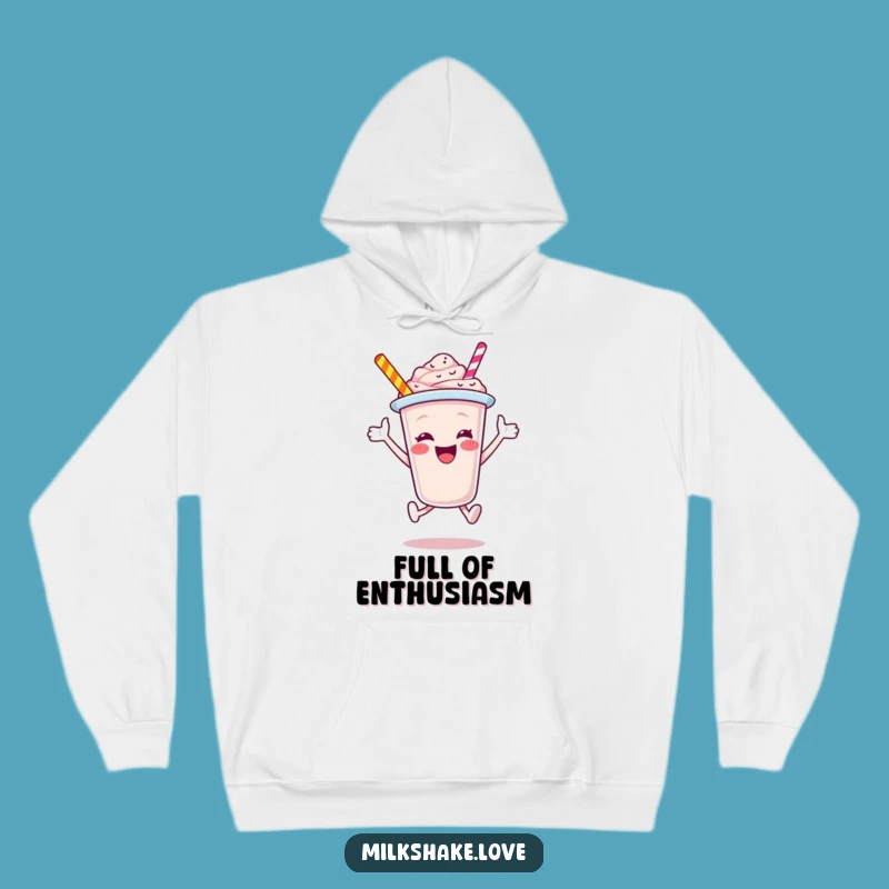 Funny Jubilant Milkshake Cup Leaping Hoodie - Cozy Cartoon Comfort