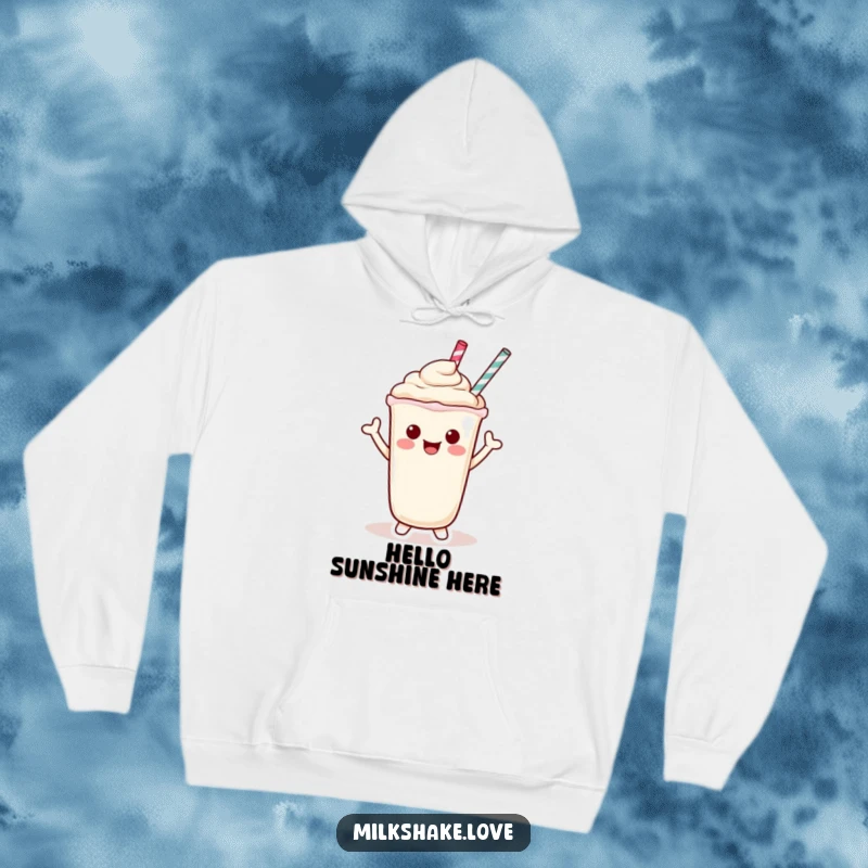 Funny Hoodie featuring a lovable Kawaii milkshake character giving a cheerful wave with its straw, radiating friendly vibes.