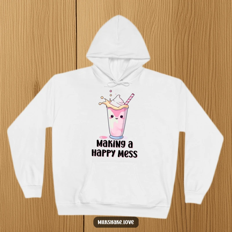 Funny Hoodie designed with a vibrant, splashing milkshake, offering warmth and a splash of humorous delight.