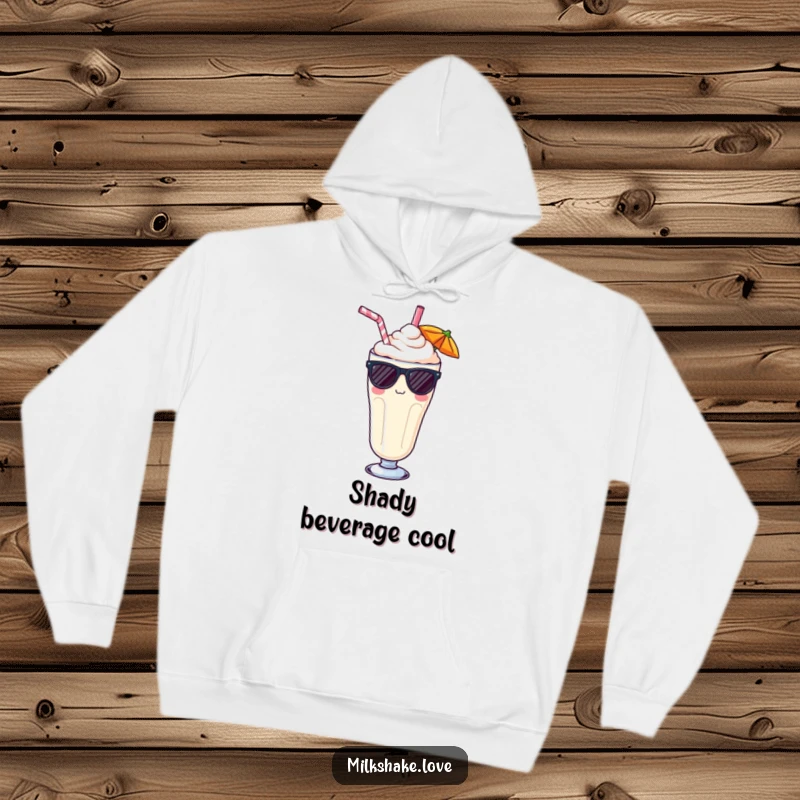 Funny Kawaii milkshake hoodie, a beverage character wearing sunglasses, embodying coolness and comfort for casual wear.
