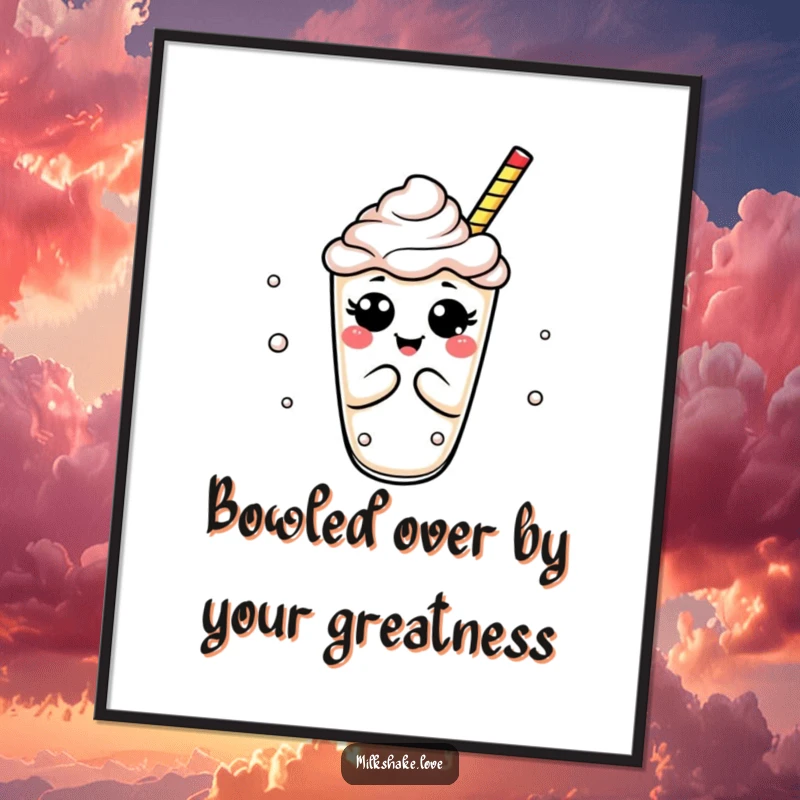 Funny Free Printable Wall Art: A delightful milkshake performing an exaggerated, humorous bow, perfect for kitchens.
