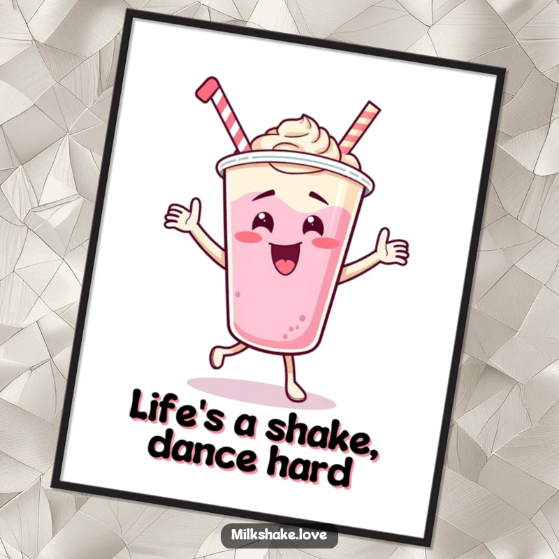 Funny Free Printable Wall Art: A milkshake cup character busting a silly, energetic dance move.