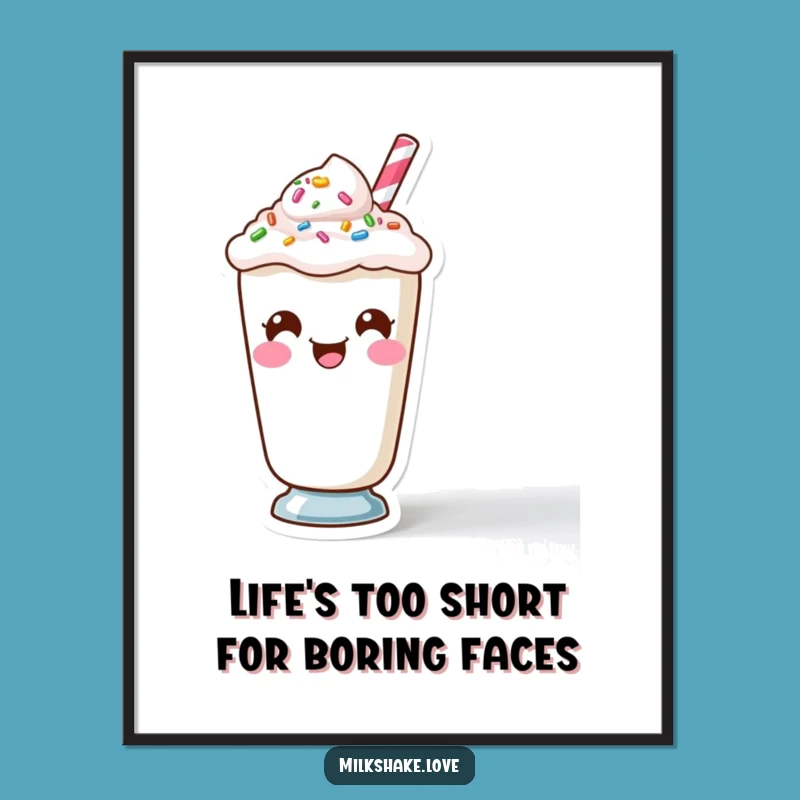 Free Printable Wall Art: Funny Face Kawaii Milkshake, Quirky & Playful Decor!