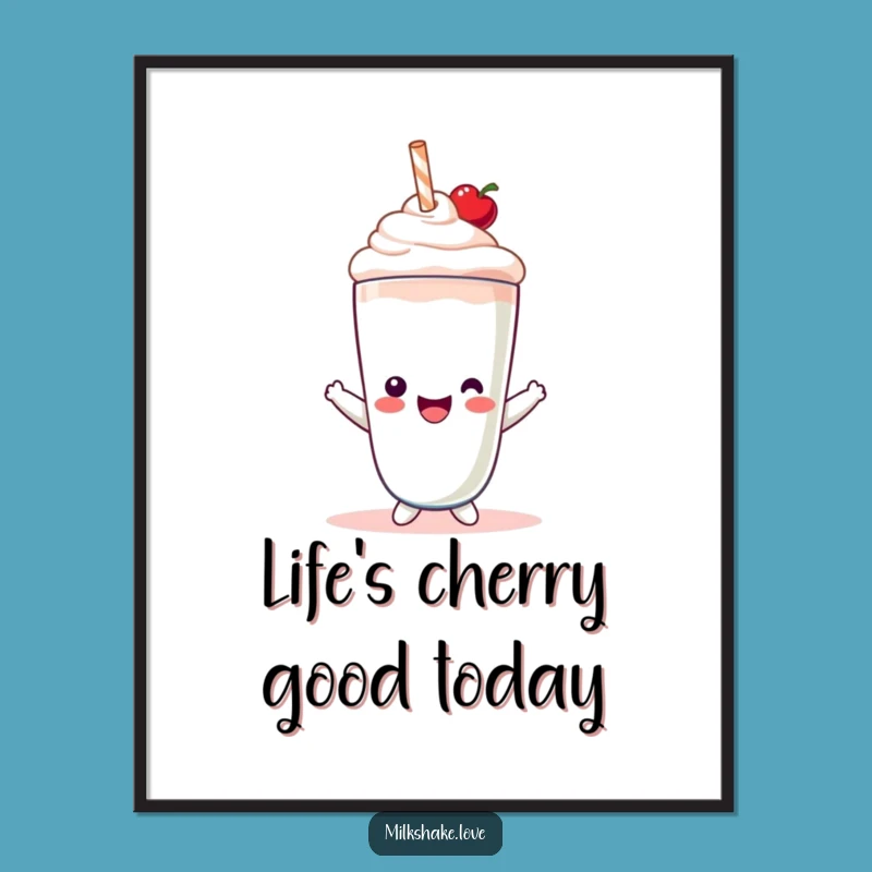 Funny Free Printable Wall Art: Kawaii Milkshake with Cherry Hat for Cute Decor