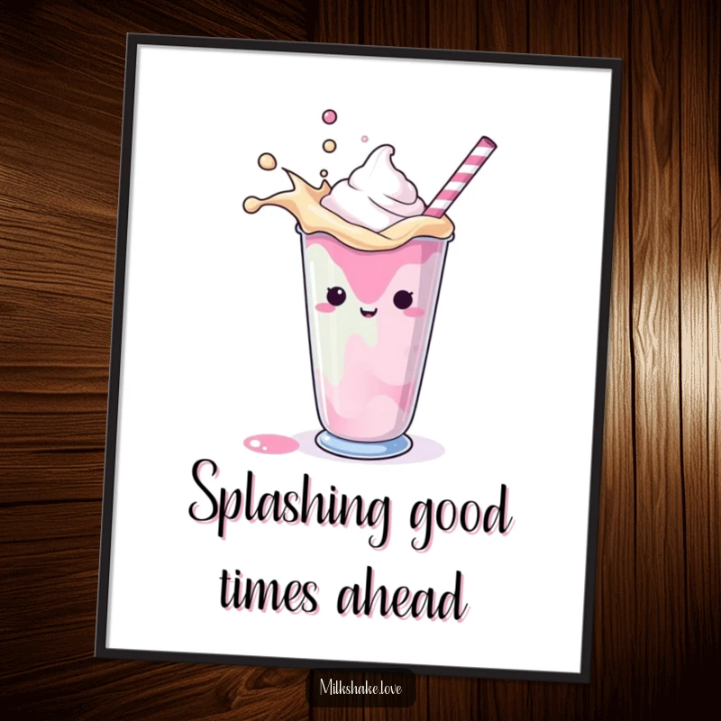 Funny Free Printable wall art showcasing a vibrant milkshake creating a playful splash inside its glass.