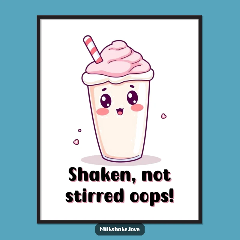 Funny Free Printable Wall Art: Surprised Kawaii Milkshake Mishap Downloadable Art for Laughs