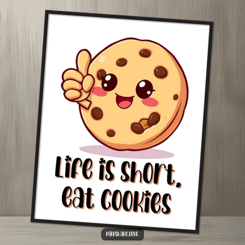 Funny Free Printable Wall Art: A cheerful cookie character with a missing crumb giving a positive thumbs up, bringing joy to walls.