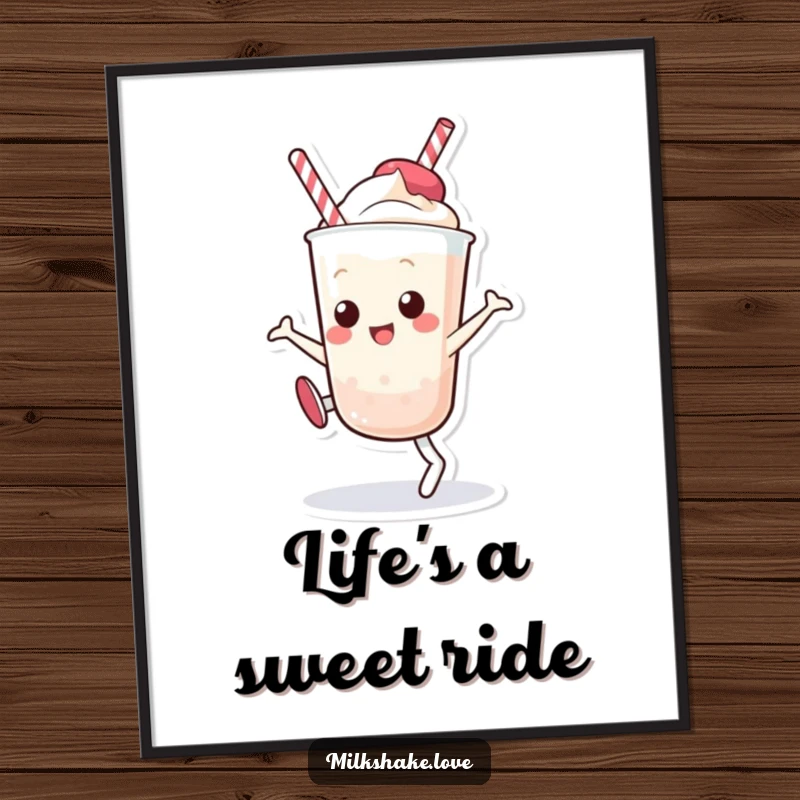 Funny Free Printable Wall Art: A Kawaii milkshake captured mid-cartwheel, radiating pure, silly joy.