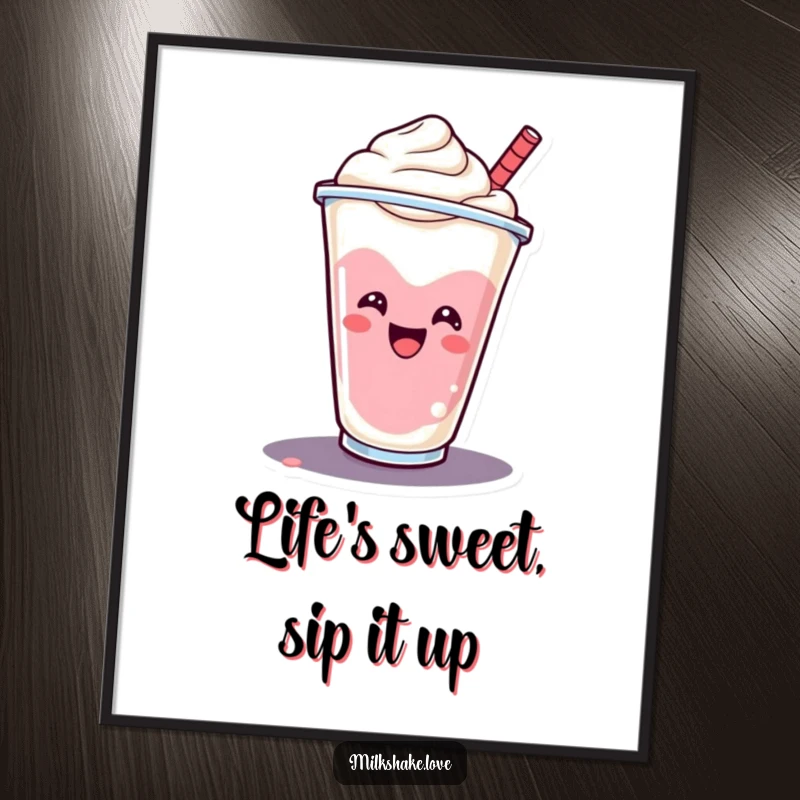 Funny Free Printable Wall Art: A smiling milkshake cup captured mid-spin, radiating pure, cheerful energy.