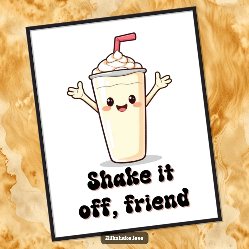 Funny Free Printable Wall Art: A smiling milkshake with outstretched arms offers a friendly wave, creating a welcoming vibe.