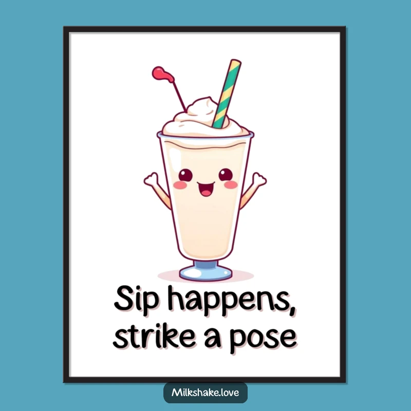 Funky Free Printable Wall Art: Posing Kawaii Milkshake Cool Vibe Downloadable Art