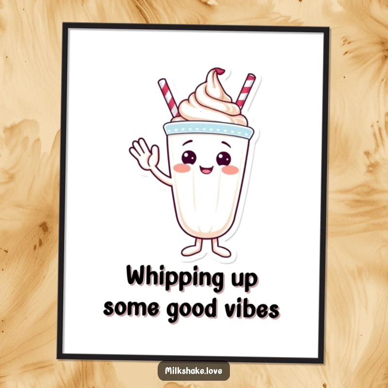 Funny Free Printable Wall Art: A friendly milkshake with whipped cream topping waves hello, cheerful downloadable art.