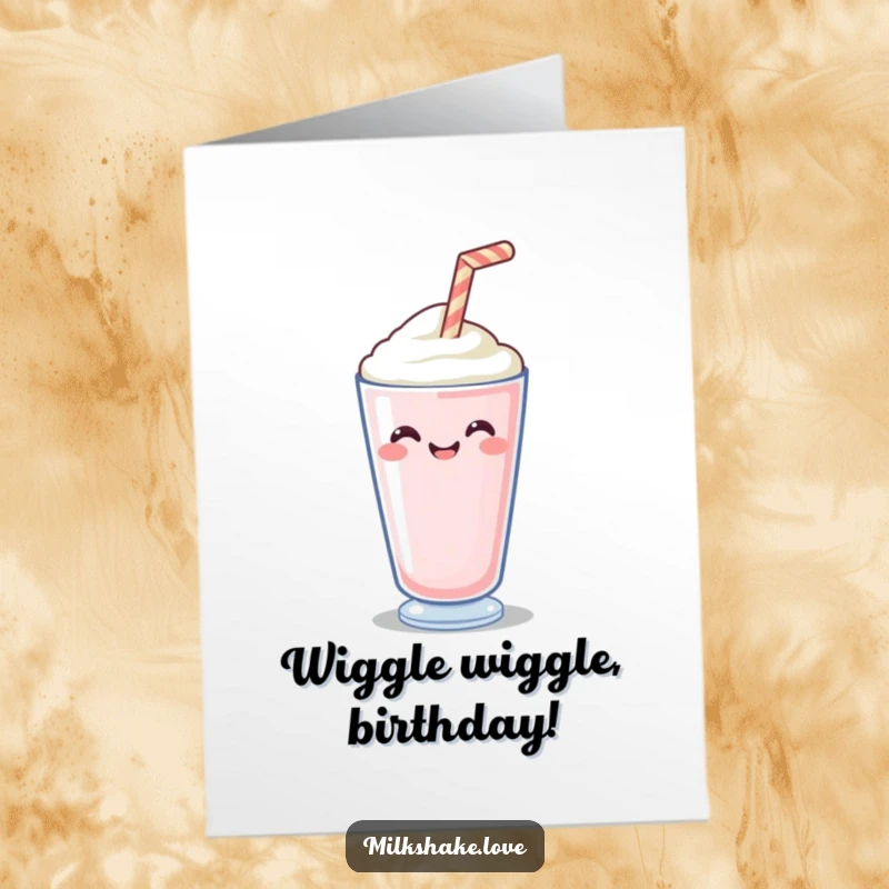 Funny Free Printable birthday card showing a happy milkshake straw wiggling with pure delight.