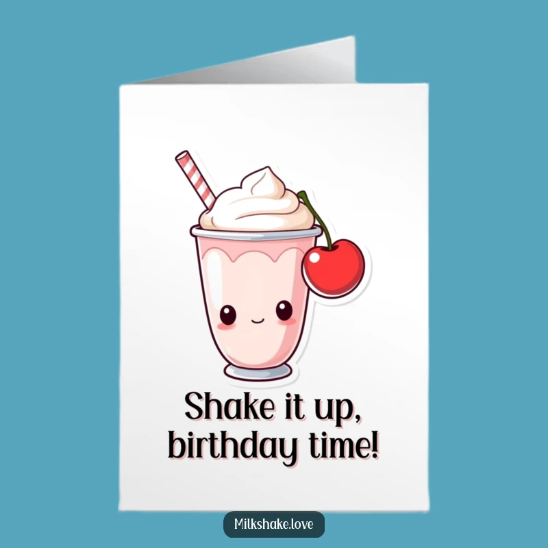 Free Printable Milkshake Birthday Card: Curious Cup Cherry Funny Downloadable Gift