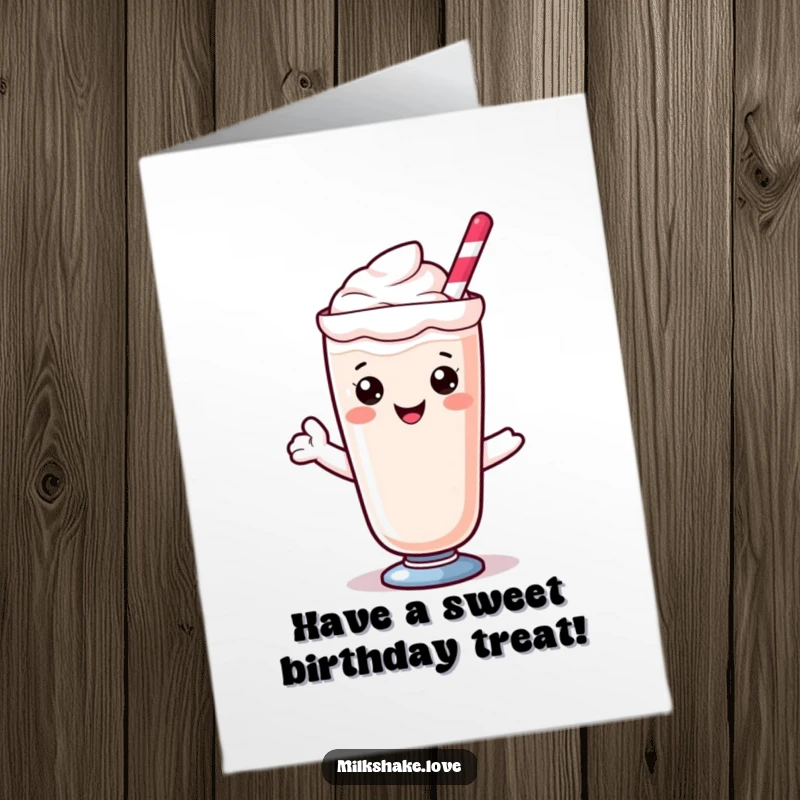Funny Free Printable Birthday Card: A cute Kawaii milkshake beams a sweet smile from its glass, wishing a very happy birthday.