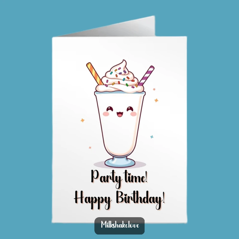 Free Printable Birthday Card: Cheerful Kawaii Milkshake, Party Time!