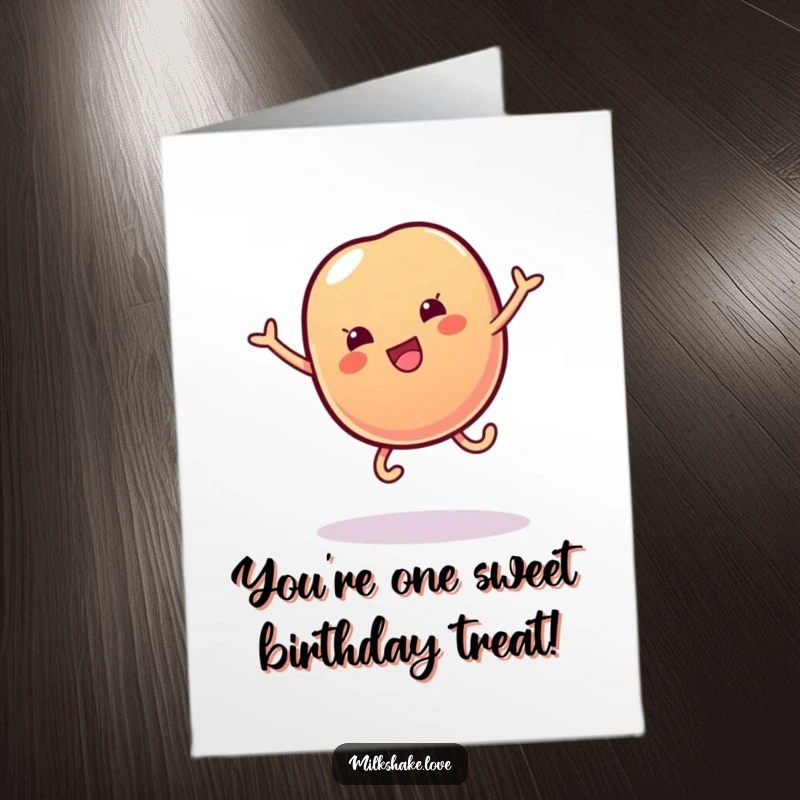 Funny Free Printable Birthday Card: Wobbly jelly bean with tiny legs doing a cartwheel, full of birthday delight.