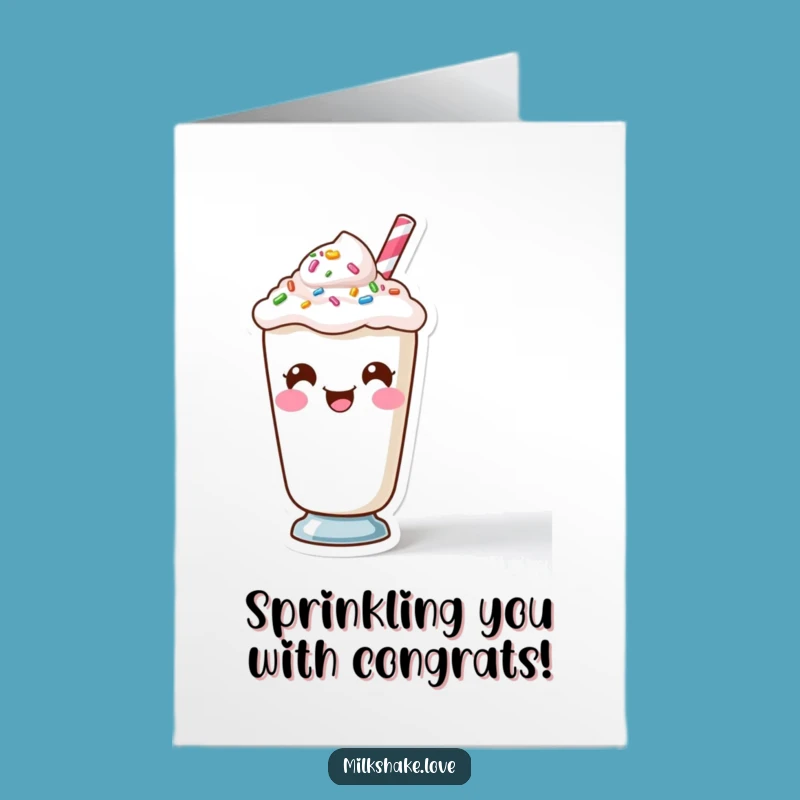 Free Printable Congrats Card: Funny Face Kawaii Milkshake, Quirky Celebration!