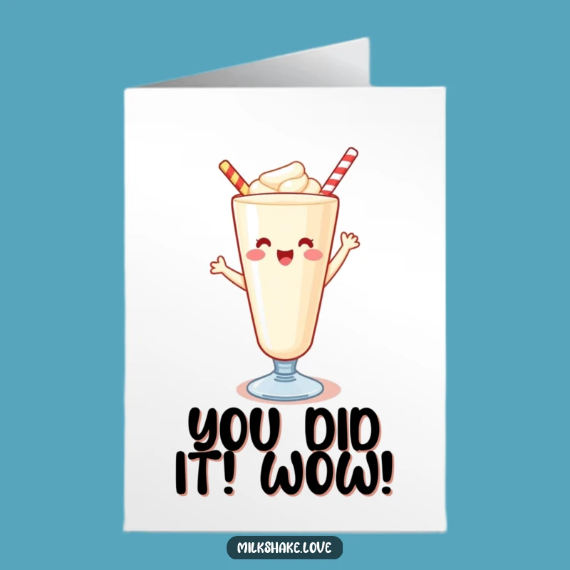 Free Printable Congrats Card: Kawaii Milkshake Takes a Victory Dance!