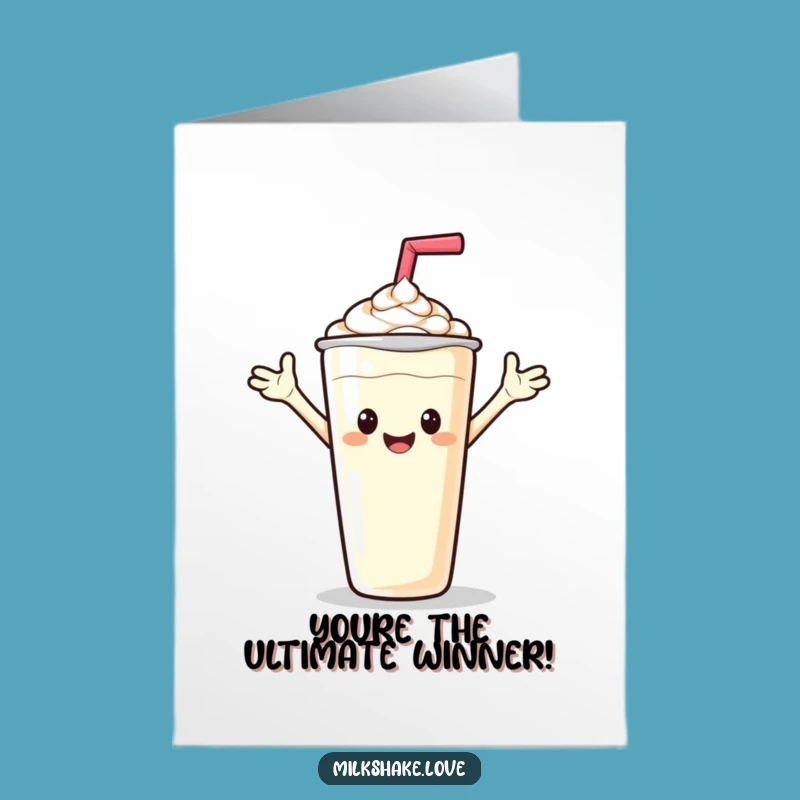 Free Printable Waving Milkshake Congrats Card: Cheerful Hello Humor Downloadable Gift