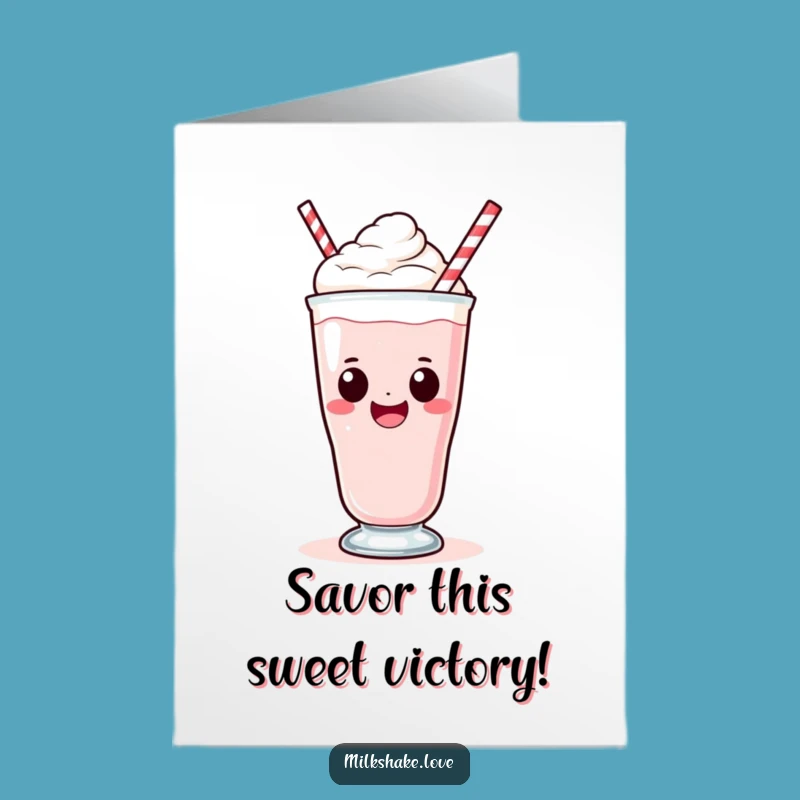 Happy Free Printable Congrats Card: Sipping Kawaii Milkshake Success Downloadable Gift