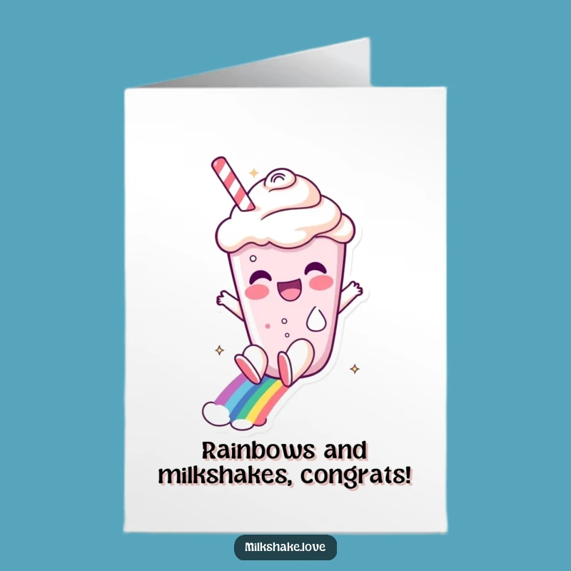 Free Printable Congrats Card: Milkshake Rainbow Slide Success Downloadable