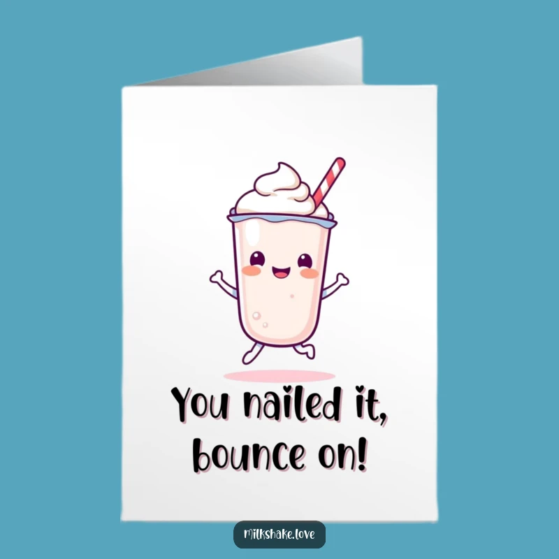 Free Printable Congrats Card: Joyful Kawaii Milkshake Bounce, Celebrate Success!