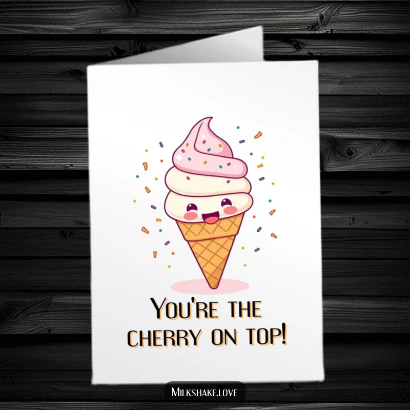 Funny Free Printable Congratulations Card: Happy ice cream cone spinning with sprinkles flying, celebrating achievements.