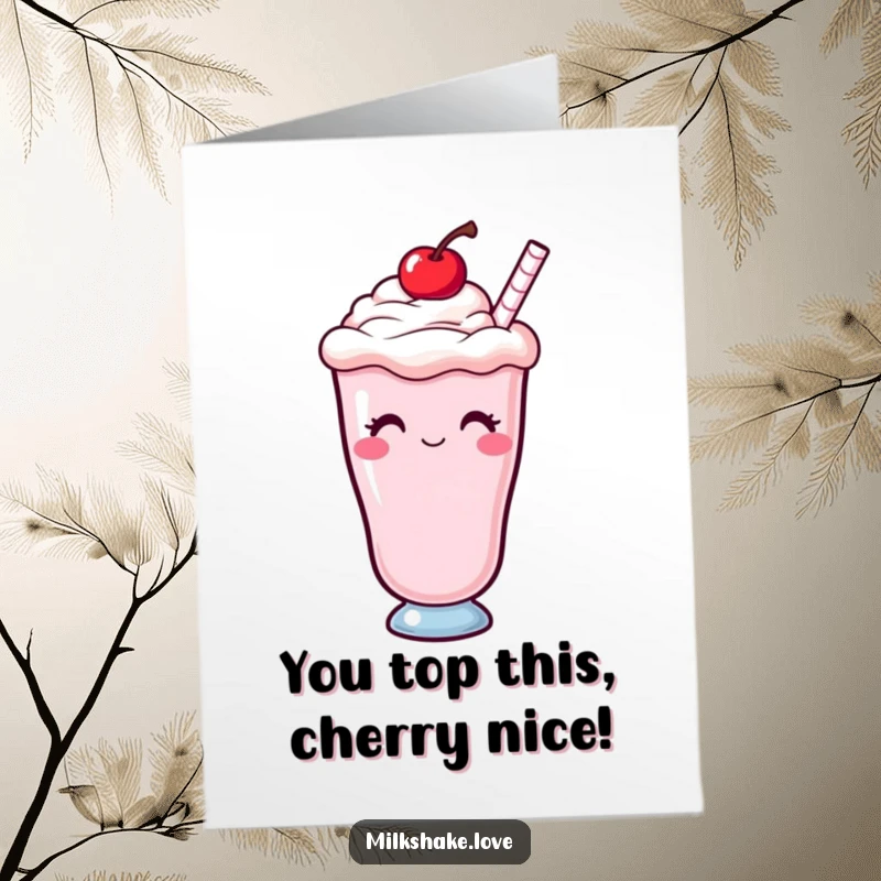 Funny Free Printable Congratulations Card: Kawaii milkshake with a cherry on top, playfully winking to celebrate your achievement.