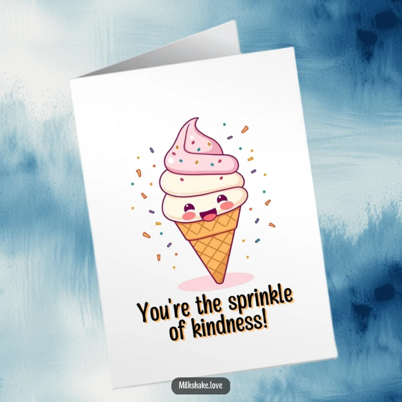 Funny Free Printable Thank You Card: Happy ice cream cone spinning with sprinkles flying, expressing thanks.