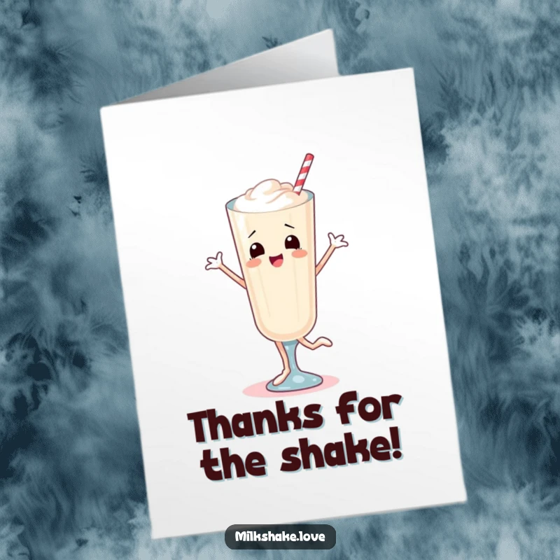 Funny Free Printable thank you card depicting a milkshake with legs doing a groovy dance of appreciation.