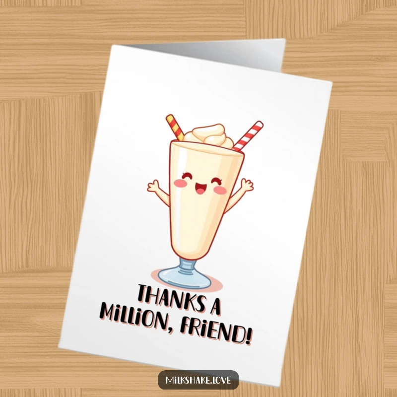 Funny Free Printable Thank You Card with a Kawaii milkshake enthusiastically dancing to express heartfelt thanks.