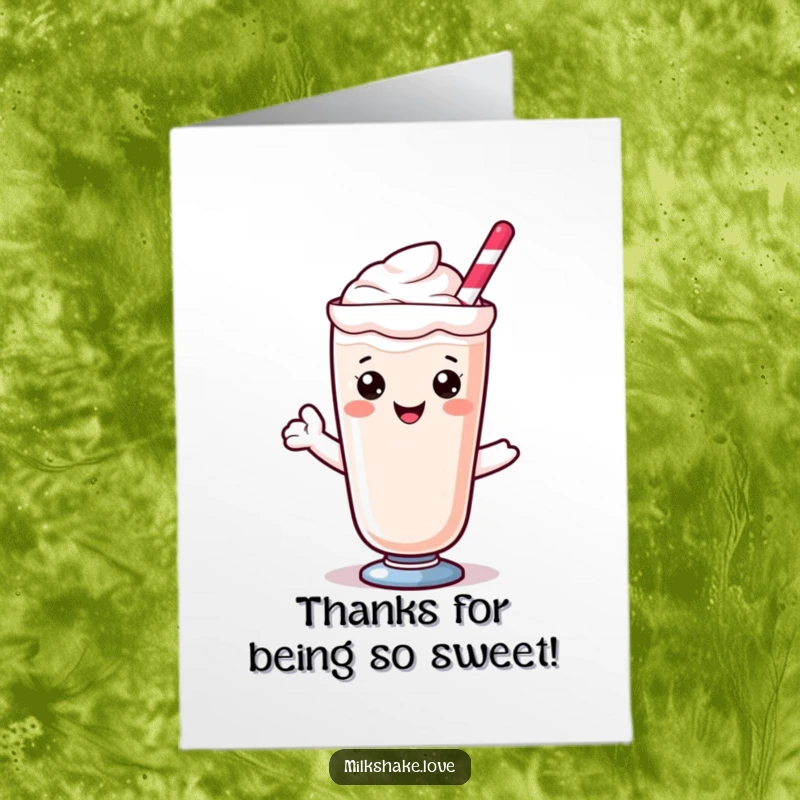 Funny Free Printable Thank You Card: A cheerful Kawaii milkshake offers a warm, sweet smile, conveying heartfelt gratitude from its glass.