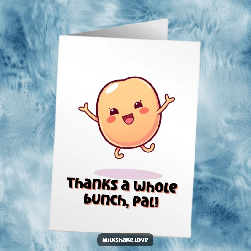 Funny Free Printable Thank You Card: Wobbly jelly bean with tiny legs doing a cartwheel, expressing thanks joyfully.