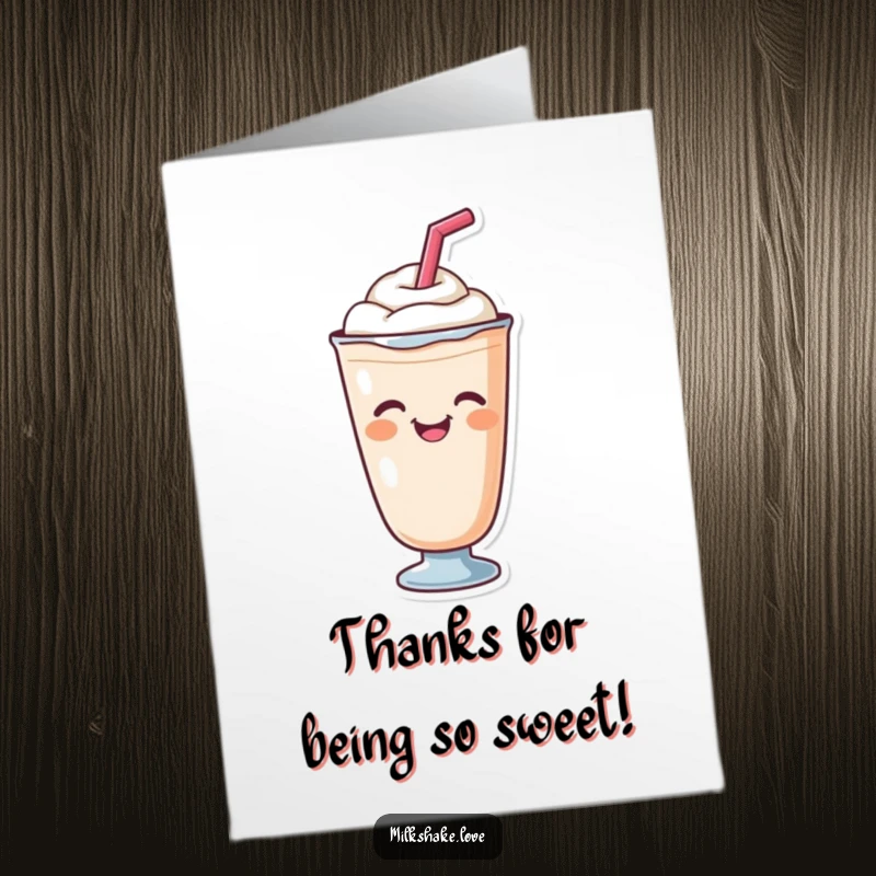 Funny free printable thank you card with a cute milkshake character giving a cheerful wink.